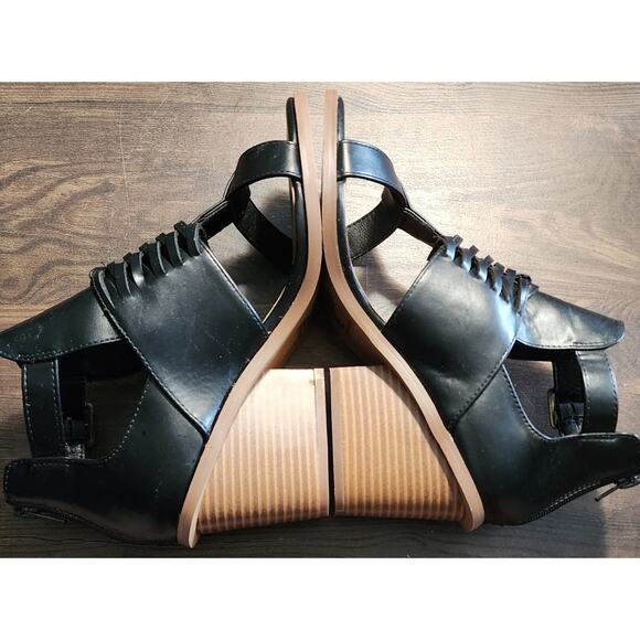 Maurices SuperCush Black Ariana Open Toe Wedge Heel Sandals Size 9 - Picture 3 of 7